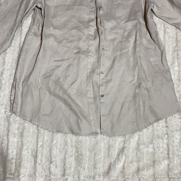 100% linen shirt button up top size large button down tan shirt - Picture 3 of 7
